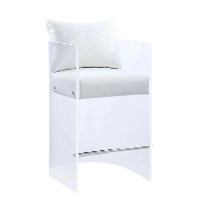 Acrylic Counter Height Stool with Plush White Upholstery - N/A