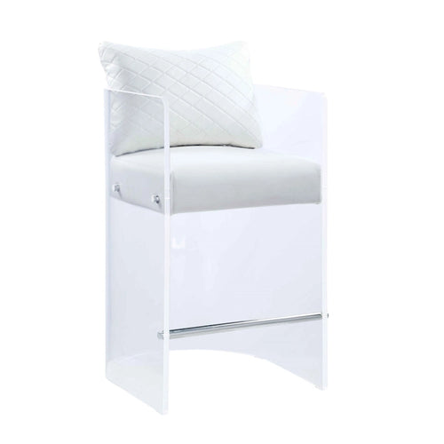 Acrylic Counter Height Stool with Plush White Upholstery - N/A