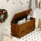 Wooden Storage Bench on Wheels with Brakes