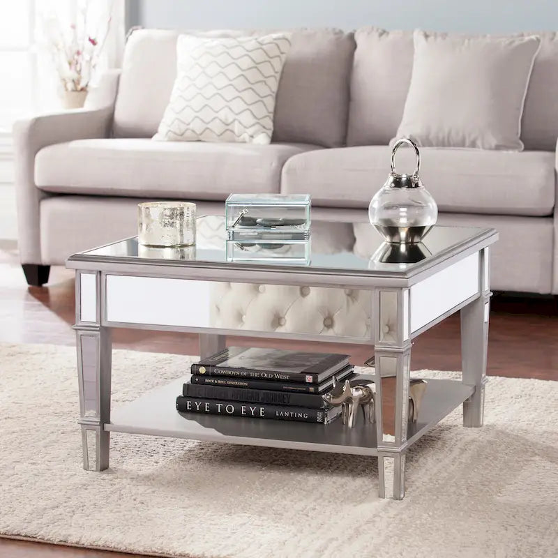  Furniture Wheaton Square Mirror Coffee Table with Shelf