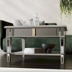 Double Pedestal Transitional Antiqued Caramel/Biscotti Napoleon Back Dining Table