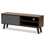 Two-Tone Walnut Brown and Grey Finished Wood TV Stand