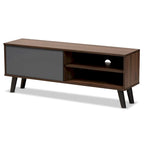 Two-Tone Walnut Brown and Grey Finished Wood TV Stand