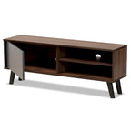 Two-Tone Walnut Brown and Grey Finished Wood TV Stand