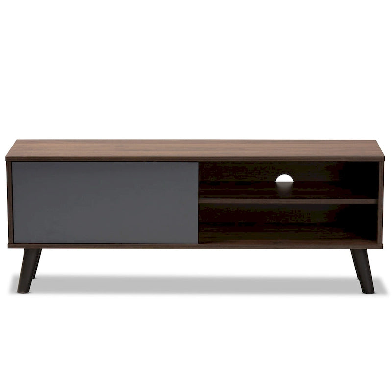 Two-Tone Walnut Brown and Grey Finished Wood TV Stand