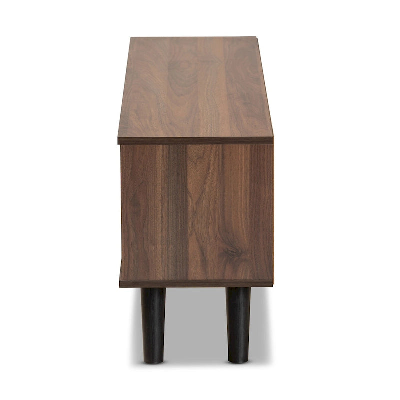 Two-Tone Walnut Brown and Grey Finished Wood TV Stand
