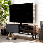 Two-Tone Walnut Brown and Grey Finished Wood TV Stand