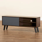Two-Tone Walnut Brown and Grey Finished Wood TV Stand