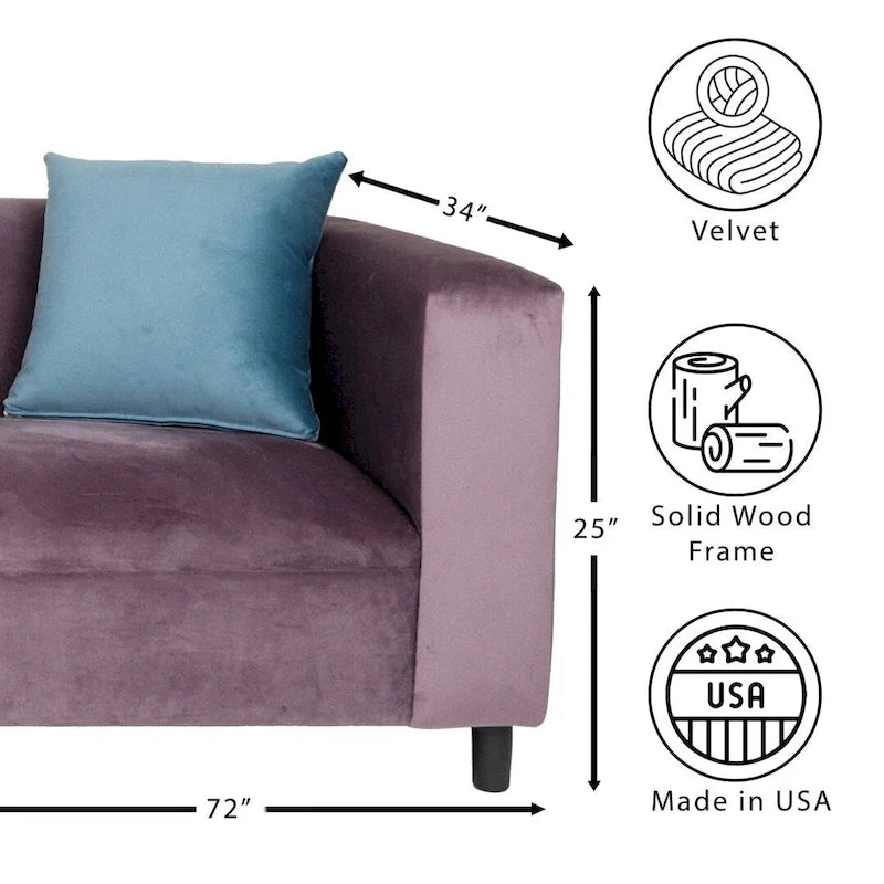 Mid Century Modern 3 Seater Sofa Velvet Solid Wood Frame Upholstered