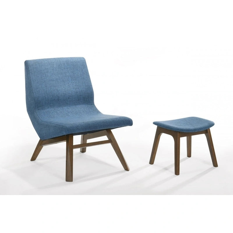  Whitney Modern Blue & Walnut Accent Chair & Ottoman