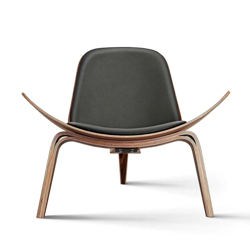 Mid-Century Style Shell Chair Upholstered Leather Lounge Chair