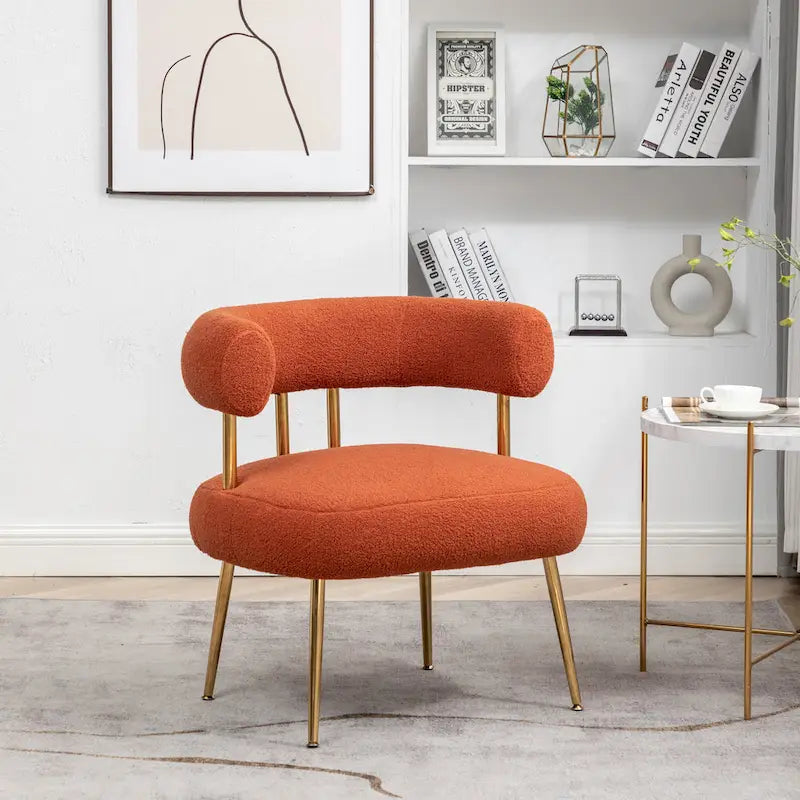  Modern Glam Upholstered Comfy Open-Back Accent Vanity chair with Golden Legs