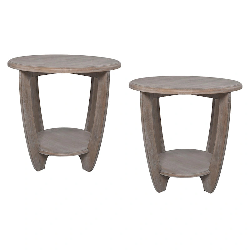  Set of 2 Rustic Farmhouse end Table with Storage Shelf, French Country Accent Side Table , Vintage Grey Finish