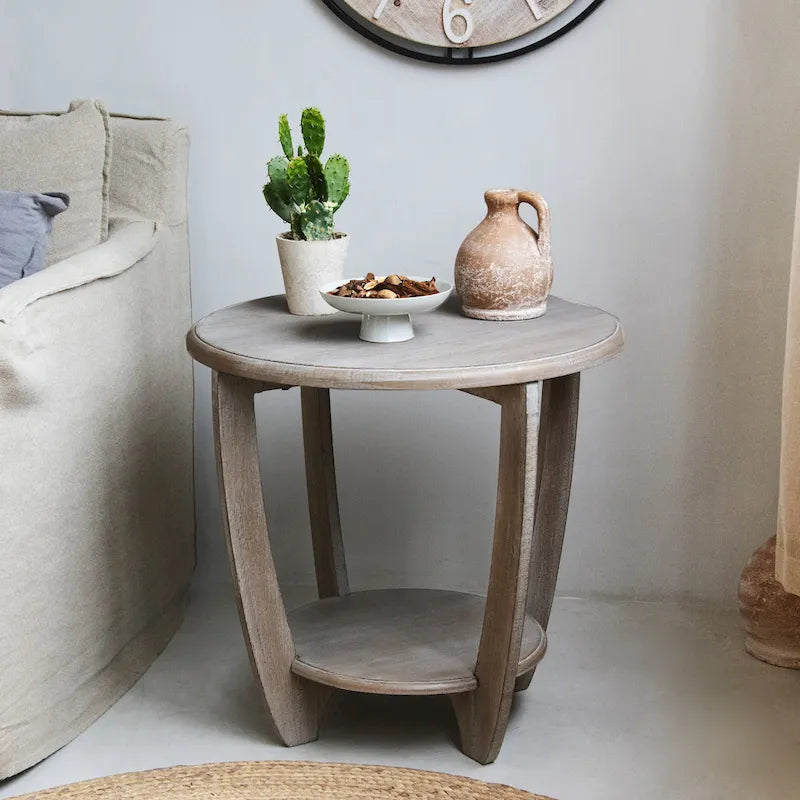 Rustic Farmhouse End Table with Storage Shelf, French Country Accent Side Table, Vintage Grey Finish