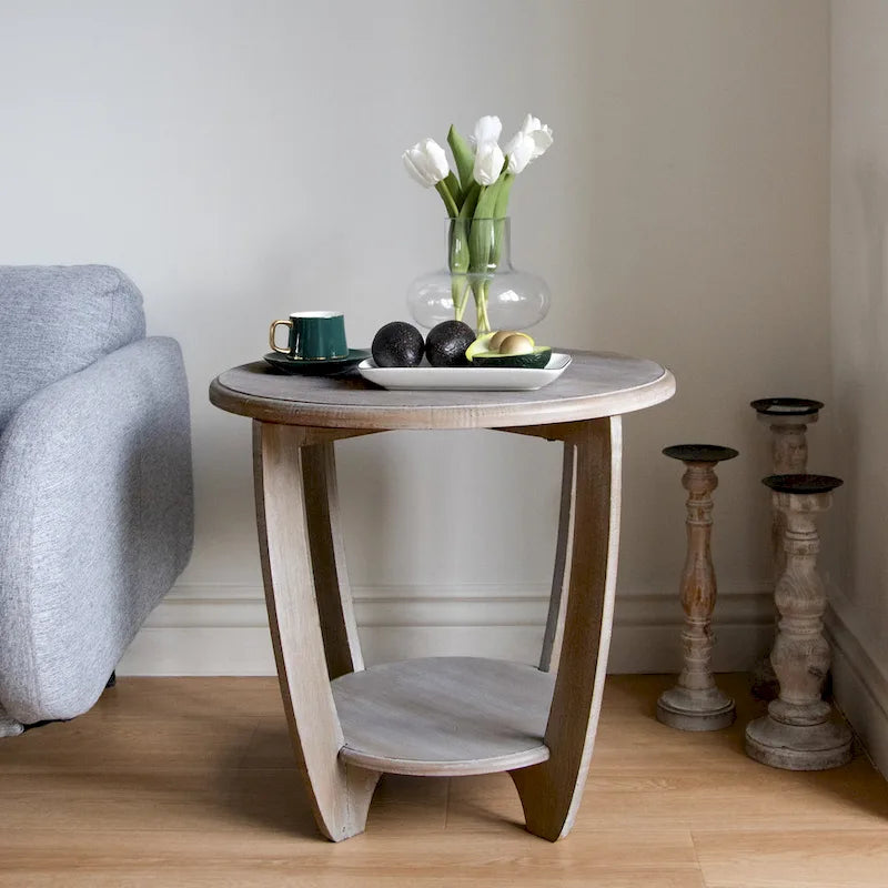 Rustic Farmhouse End Table with Storage Shelf, French Country Accent Side Table, Vintage Grey Finish