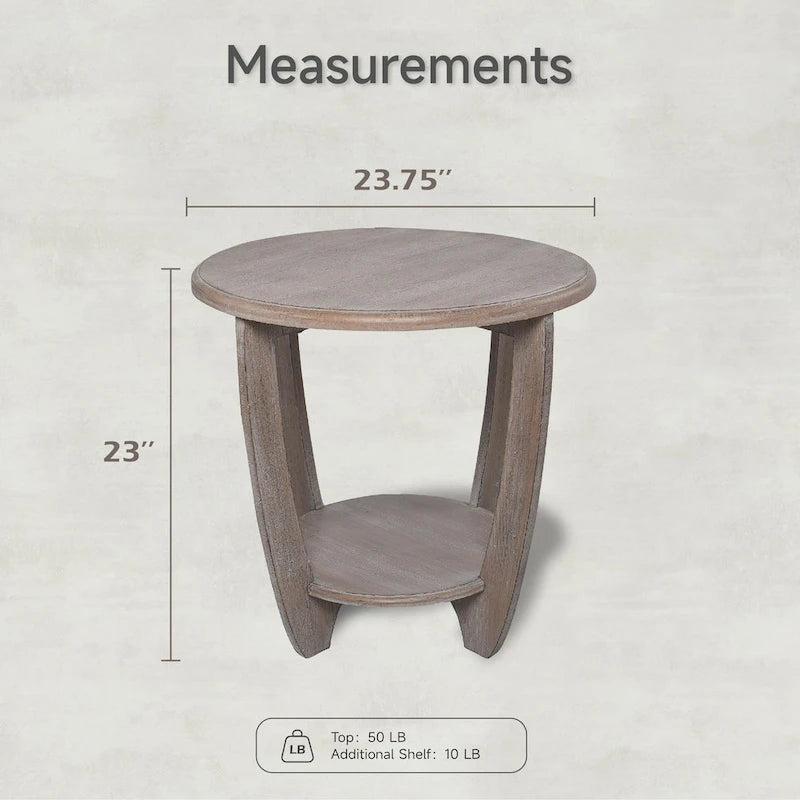 Rustic Farmhouse End Table with Storage Shelf, French Country Accent Side Table, Vintage Grey Finish