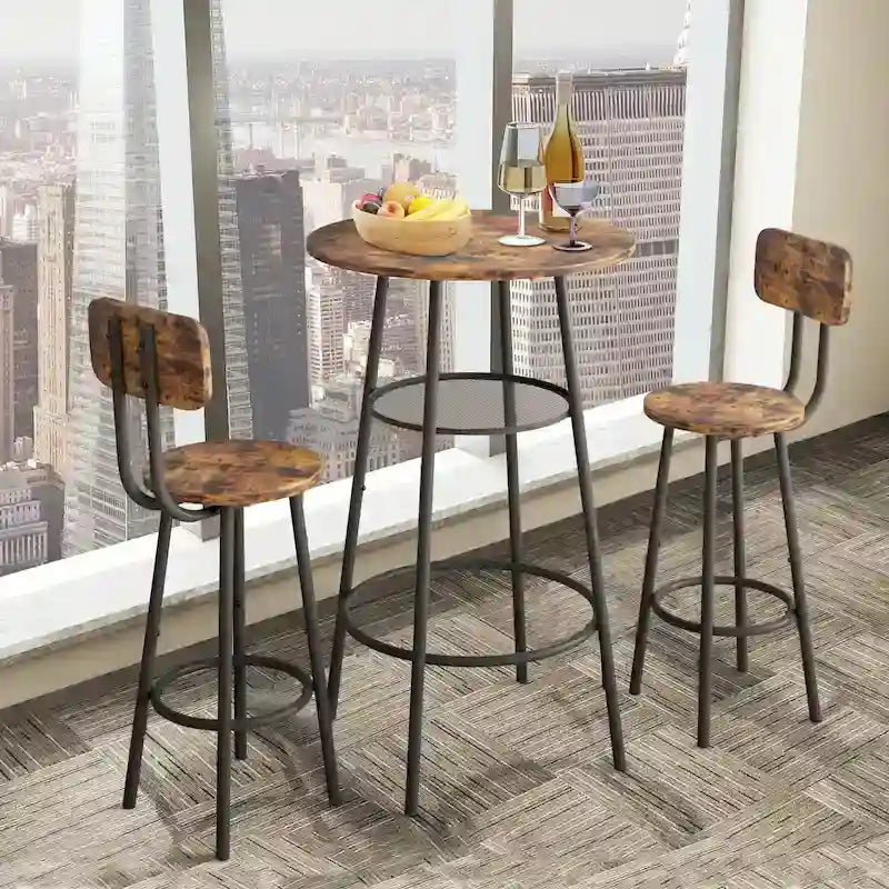 Bar Table for 2, 2-Tier Round Bistro Dining Table