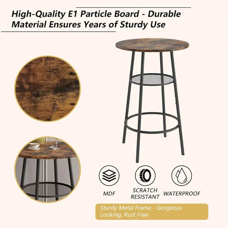 Bar Table for 2, 2-Tier Round Bistro Dining Table