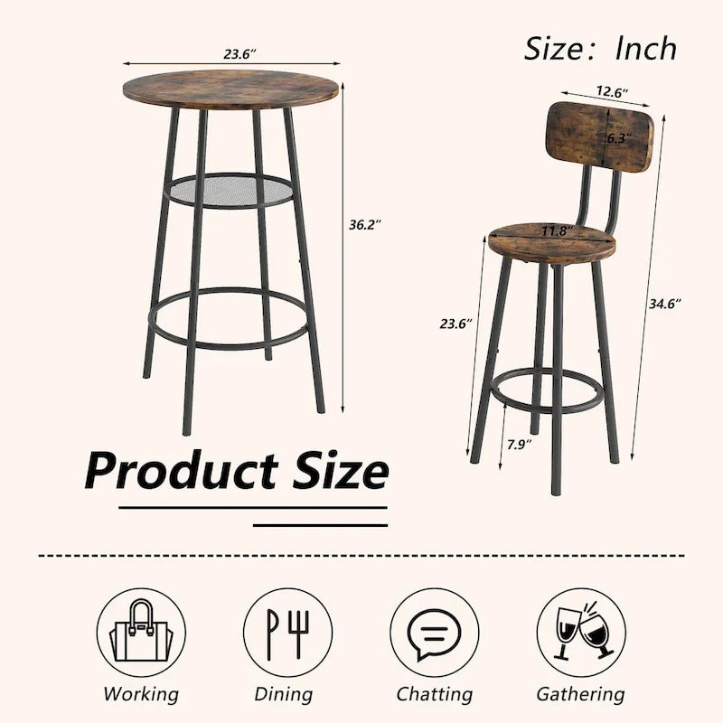 Bar Table for 2, 2-Tier Round Bistro Dining Table