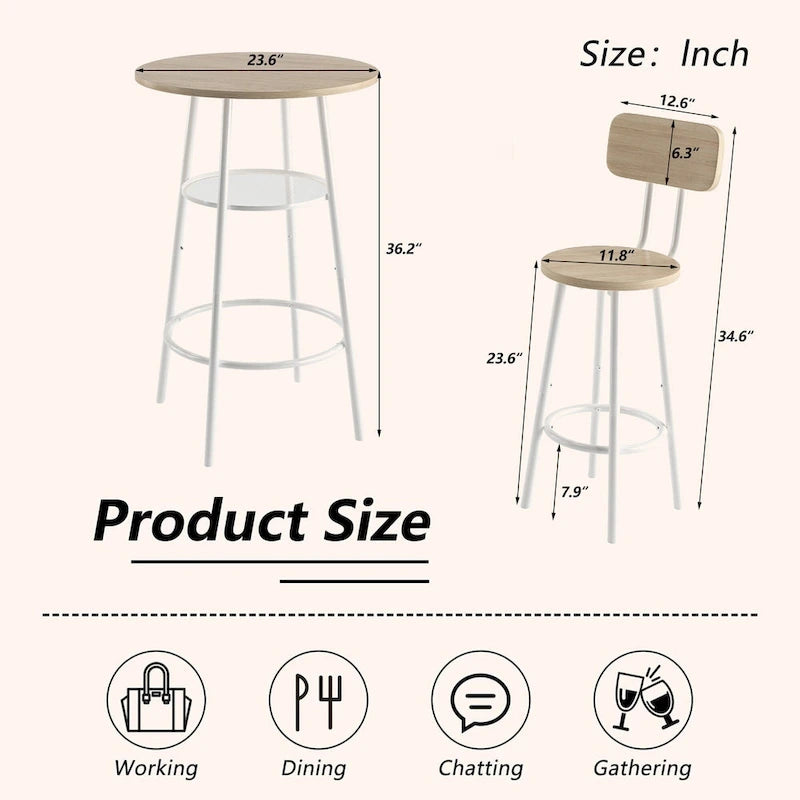 Bar Table for 2, 2-Tier Round Bistro Dining Table