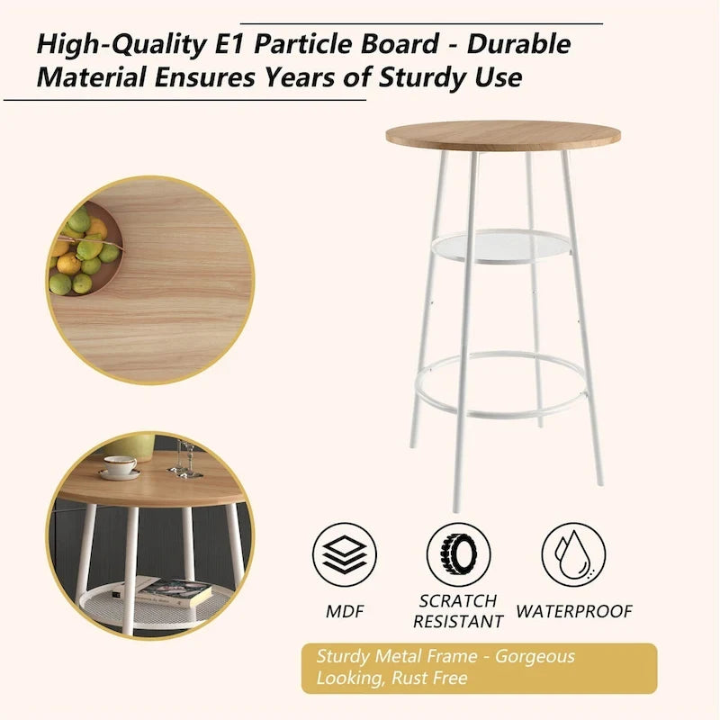 Bar Table for 2, 2-Tier Round Bistro Dining Table