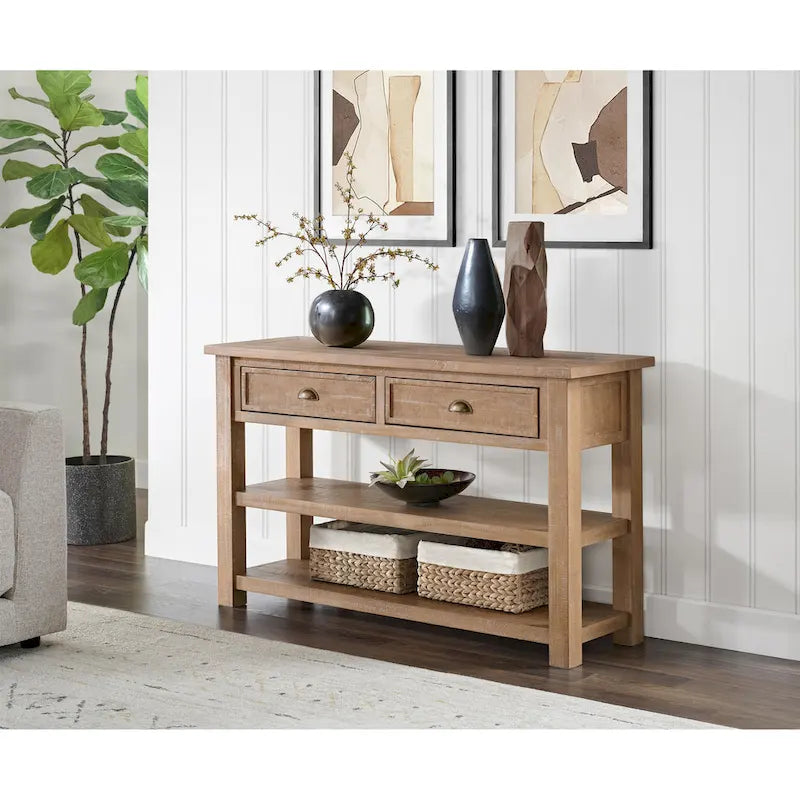 Solid Wood 2-Drawer Sofa Console Table