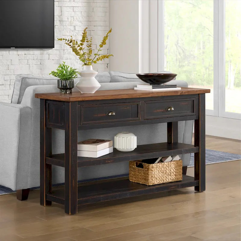 Solid Wood 2-Drawer Sofa Console Table
