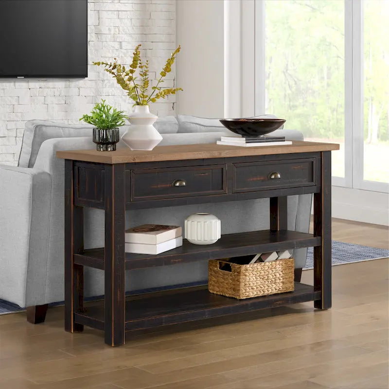 Solid Wood 2-Drawer Sofa Console Table