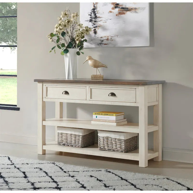 Solid Wood 2-Drawer Sofa Console Table