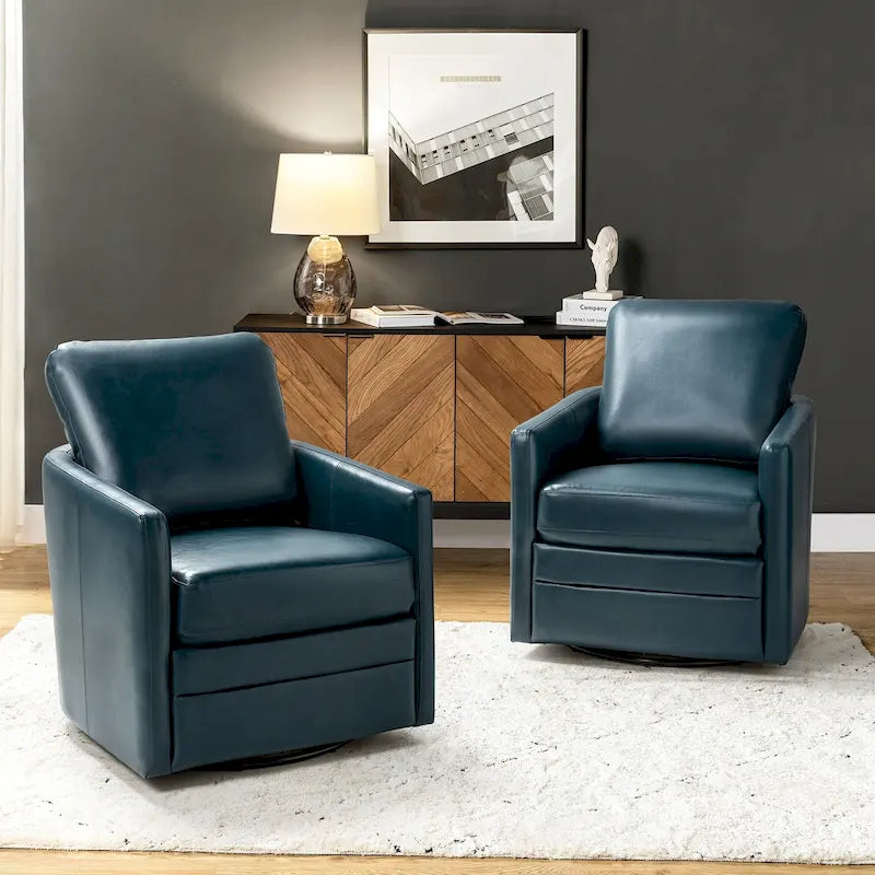 Transitional Swivel Faux Leather Barrel Chair with Metal Base