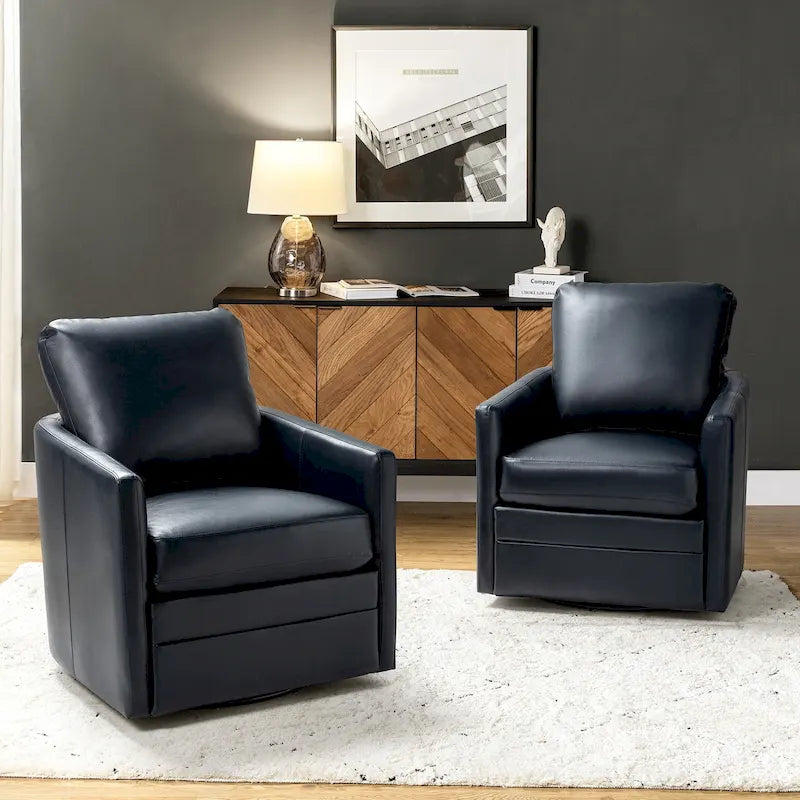 Transitional Swivel Faux Leather Barrel Chair with Metal Base