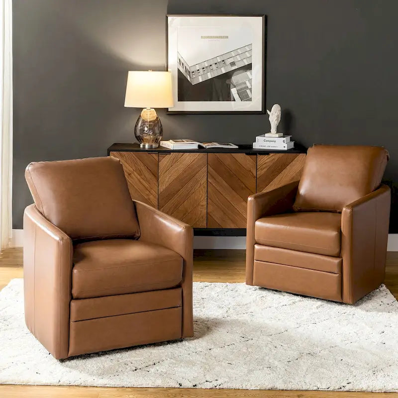Transitional Swivel Faux Leather Barrel Chair with Metal Base