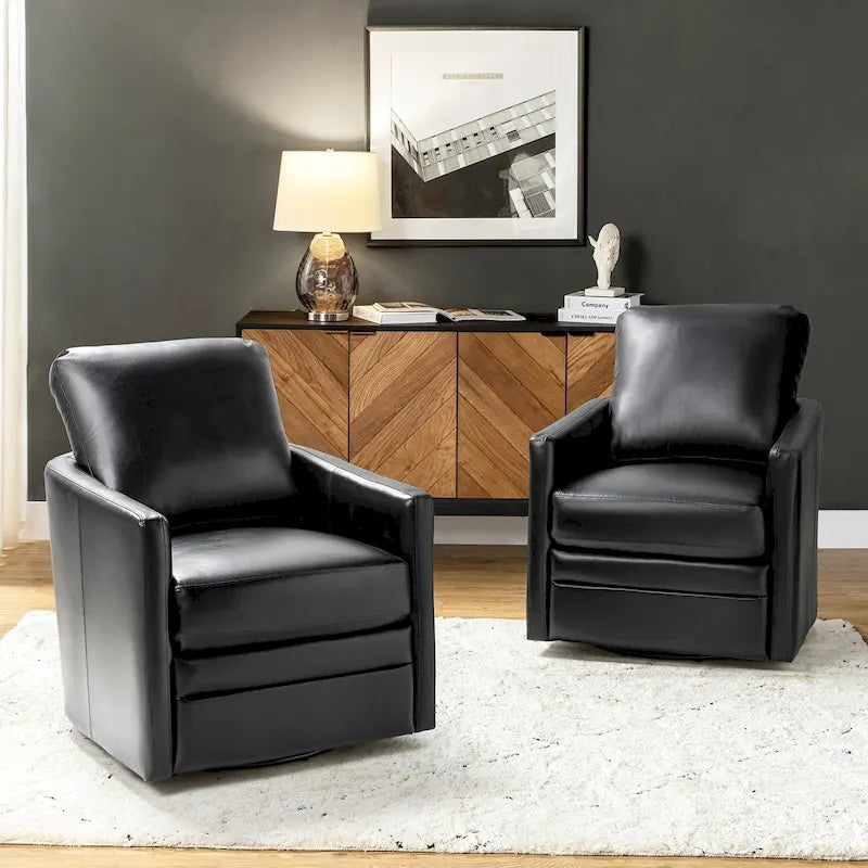 Transitional Swivel Faux Leather Barrel Chair with Metal Base