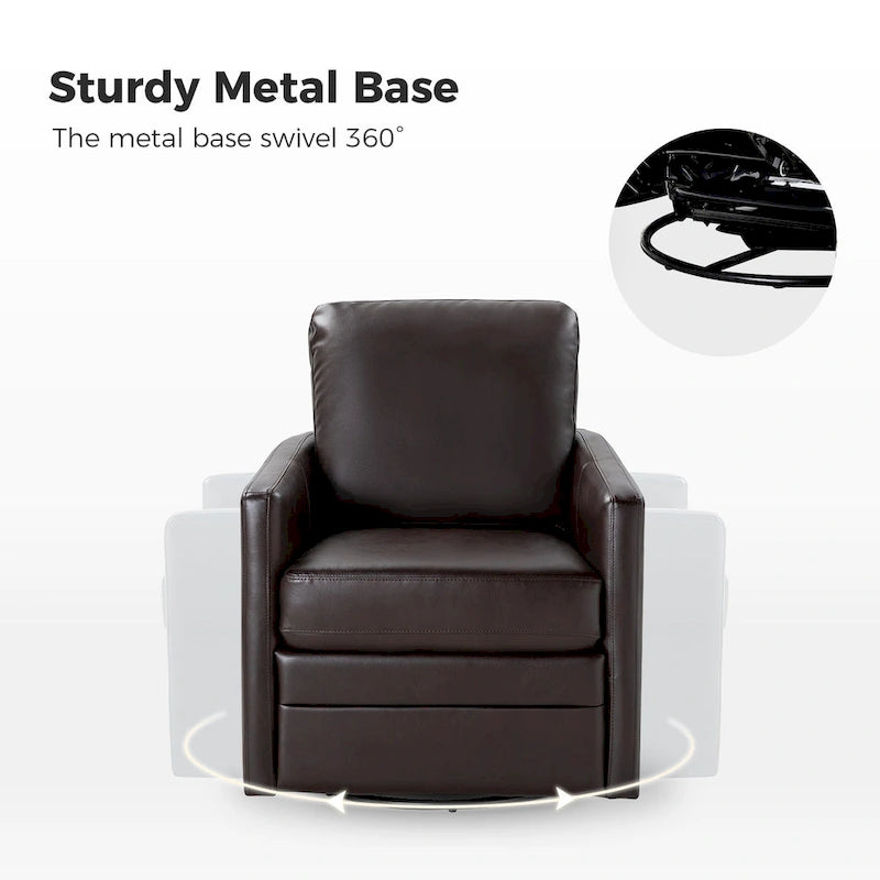 Transitional Swivel Faux Leather Barrel Chair with Metal Base