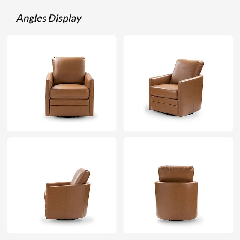 Transitional Swivel Faux Leather Barrel Chair with Metal Base