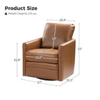 Transitional Swivel Faux Leather Barrel Chair with Metal Base