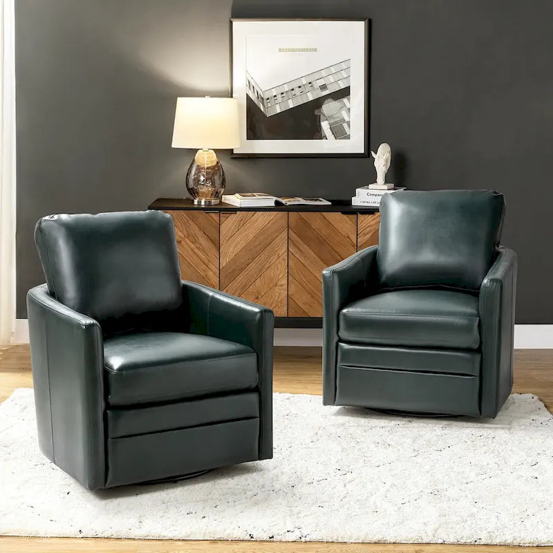 Transitional Swivel Faux Leather Barrel Chair with Metal Base