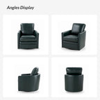 Transitional Swivel Faux Leather Barrel Chair with Metal Base