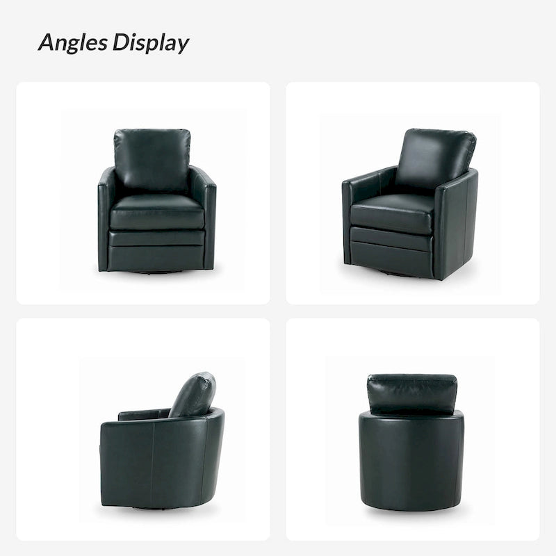 Transitional Swivel Faux Leather Barrel Chair with Metal Base