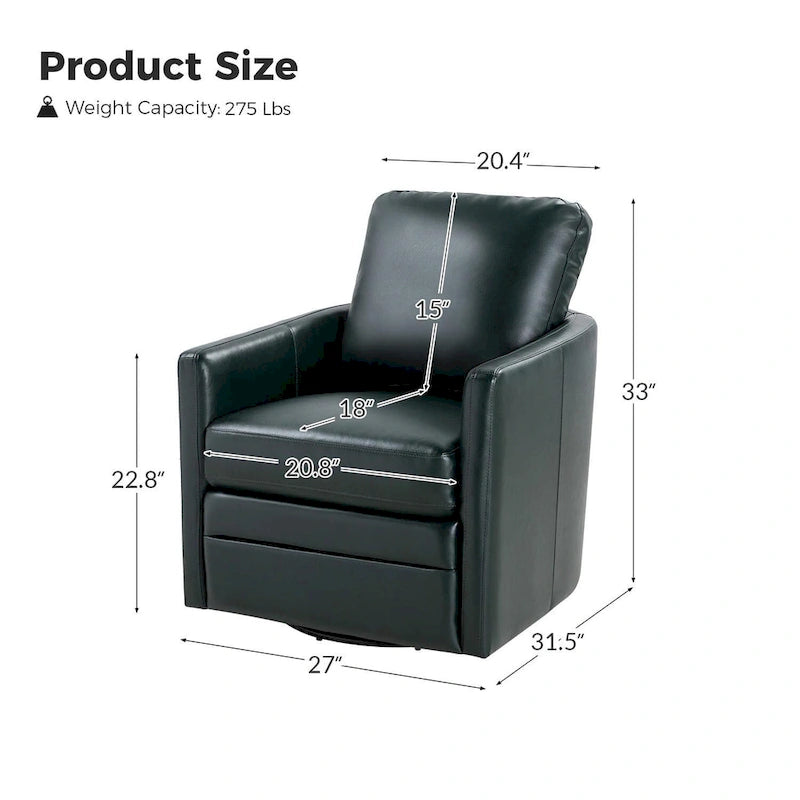 Transitional Swivel Faux Leather Barrel Chair with Metal Base