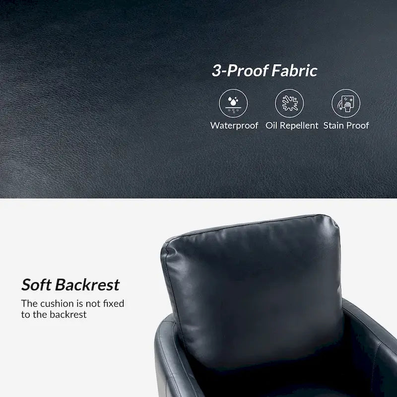 Transitional Swivel Faux Leather Barrel Chair with Metal Base