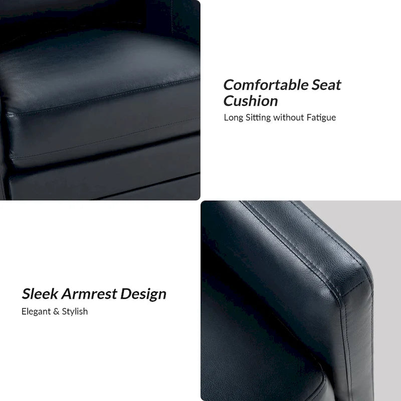 Transitional Swivel Faux Leather Barrel Chair with Metal Base