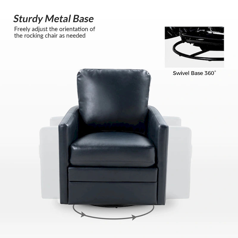 Transitional Swivel Faux Leather Barrel Chair with Metal Base