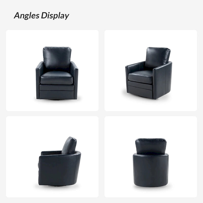 Transitional Swivel Faux Leather Barrel Chair with Metal Base