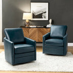 Transitional Swivel Faux Leather Barrel Chair with Metal Base