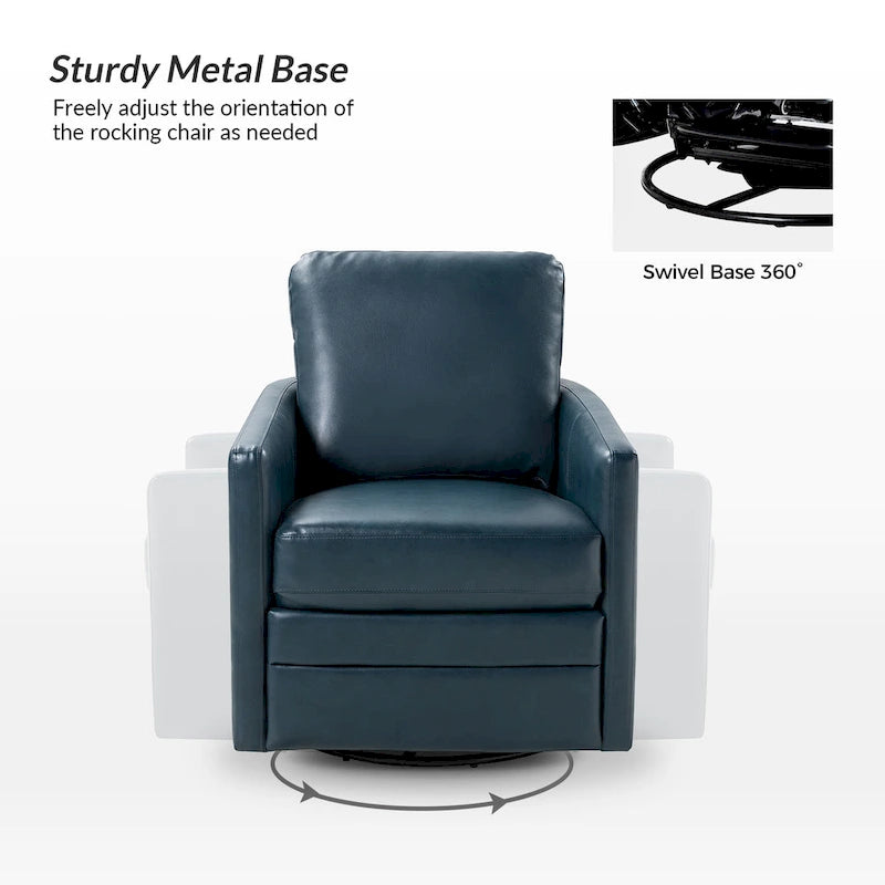 Transitional Swivel Faux Leather Barrel Chair with Metal Base