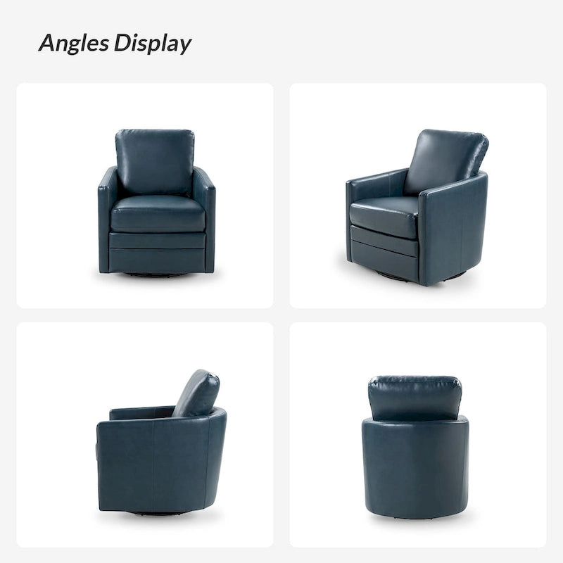 Transitional Swivel Faux Leather Barrel Chair with Metal Base