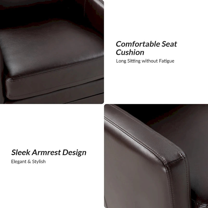 Transitional Swivel Faux Leather Barrel Chair with Metal Base