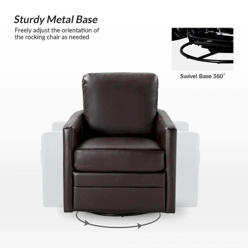 Transitional Swivel Faux Leather Barrel Chair with Metal Base