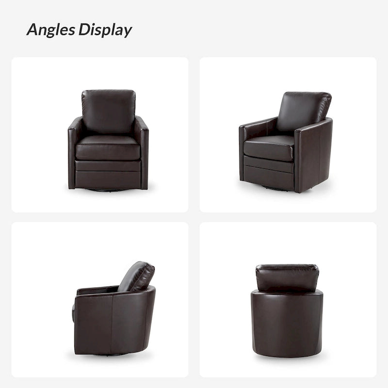 Transitional Swivel Faux Leather Barrel Chair with Metal Base